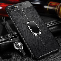 Custodia Silicone Morbida In Pelle Cover con Magnetico Anello Supporto T01 per Oppo R15X Nero