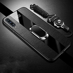 Custodia Silicone Morbida In Pelle Cover con Magnetico Anello Supporto T01 per Samsung Galaxy A70S Nero