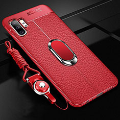 Custodia Silicone Morbida In Pelle Cover con Magnetico Anello Supporto T01 per Samsung Galaxy Note 10 Plus Rosso