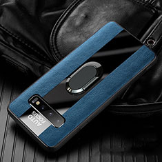 Custodia Silicone Morbida In Pelle Cover con Magnetico Anello Supporto T01 per Samsung Galaxy S10 5G Blu