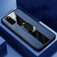 Custodia Silicone Morbida In Pelle Cover con Magnetico Anello Supporto T01 per Samsung Galaxy S20 5G Blu