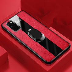 Custodia Silicone Morbida In Pelle Cover con Magnetico Anello Supporto T01 per Samsung Galaxy S20 Rosso