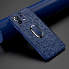 Custodia Silicone Morbida In Pelle Cover con Magnetico Anello Supporto T01 per Xiaomi Mi 11 Lite 4G Blu