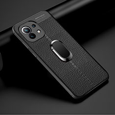 Custodia Silicone Morbida In Pelle Cover con Magnetico Anello Supporto T01 per Xiaomi Mi 11 Lite 5G Nero