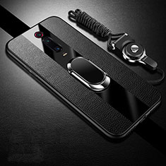 Custodia Silicone Morbida In Pelle Cover con Magnetico Anello Supporto T01 per Xiaomi Mi 9T Nero