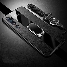 Custodia Silicone Morbida In Pelle Cover con Magnetico Anello Supporto T01 per Xiaomi Mi Note 10 Nero