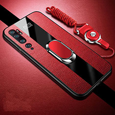 Custodia Silicone Morbida In Pelle Cover con Magnetico Anello Supporto T01 per Xiaomi Mi Note 10 Pro Rosso