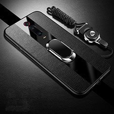 Custodia Silicone Morbida In Pelle Cover con Magnetico Anello Supporto T01 per Xiaomi Redmi K20 Nero