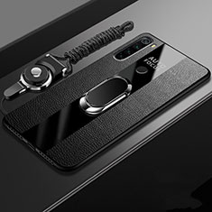 Custodia Silicone Morbida In Pelle Cover con Magnetico Anello Supporto T01 per Xiaomi Redmi Note 8 (2021) Nero