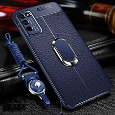 Custodia Silicone Morbida In Pelle Cover con Magnetico Anello Supporto T02 per Huawei Honor 30 Lite 5G Blu