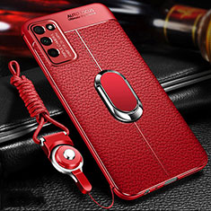 Custodia Silicone Morbida In Pelle Cover con Magnetico Anello Supporto T02 per Huawei Honor 30 Lite 5G Rosso