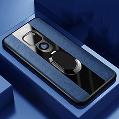 Custodia Silicone Morbida In Pelle Cover con Magnetico Anello Supporto T02 per Huawei Mate 20 X 5G Blu