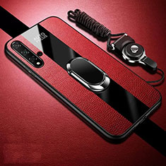 Custodia Silicone Morbida In Pelle Cover con Magnetico Anello Supporto T02 per Huawei Nova 5 Pro Rosso