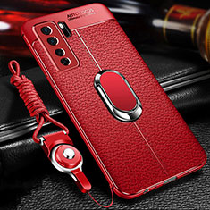 Custodia Silicone Morbida In Pelle Cover con Magnetico Anello Supporto T02 per Huawei Nova 7 SE 5G Rosso