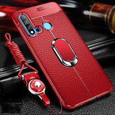 Custodia Silicone Morbida In Pelle Cover con Magnetico Anello Supporto T02 per Huawei P20 Lite (2019) Rosso