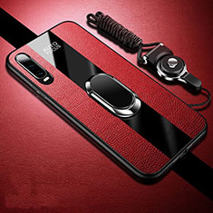 Custodia Silicone Morbida In Pelle Cover con Magnetico Anello Supporto T02 per Huawei P30 Rosso