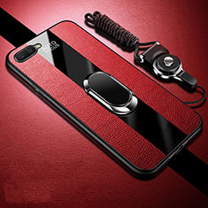 Custodia Silicone Morbida In Pelle Cover con Magnetico Anello Supporto T02 per Oppo R17 Neo Rosso