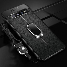 Custodia Silicone Morbida In Pelle Cover con Magnetico Anello Supporto T02 per Samsung Galaxy S10 5G Nero