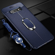 Custodia Silicone Morbida In Pelle Cover con Magnetico Anello Supporto T02 per Samsung Galaxy S10 Plus Blu