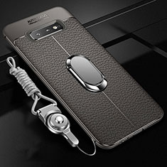 Custodia Silicone Morbida In Pelle Cover con Magnetico Anello Supporto T02 per Samsung Galaxy S10 Plus Grigio