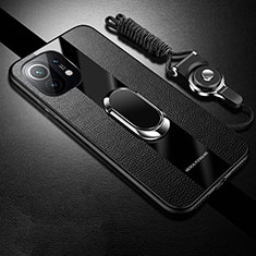 Custodia Silicone Morbida In Pelle Cover con Magnetico Anello Supporto T02 per Xiaomi Mi 11 Lite 5G Nero