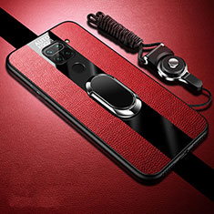 Custodia Silicone Morbida In Pelle Cover con Magnetico Anello Supporto T02 per Xiaomi Redmi Note 9 Rosso