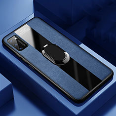 Custodia Silicone Morbida In Pelle Cover con Magnetico Anello Supporto T03 per Huawei Honor V30 5G Blu