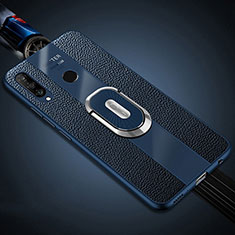 Custodia Silicone Morbida In Pelle Cover con Magnetico Anello Supporto T03 per Huawei Nova 4e Blu