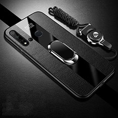 Custodia Silicone Morbida In Pelle Cover con Magnetico Anello Supporto T03 per Huawei Nova 5i Nero