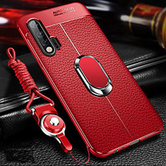 Custodia Silicone Morbida In Pelle Cover con Magnetico Anello Supporto T03 per Huawei Nova 6 5G Rosso