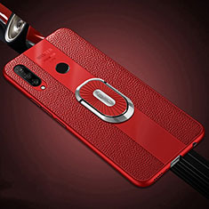 Custodia Silicone Morbida In Pelle Cover con Magnetico Anello Supporto T03 per Huawei P30 Lite Rosso