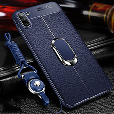 Custodia Silicone Morbida In Pelle Cover con Magnetico Anello Supporto T03 per Samsung Galaxy Note 10 5G Blu