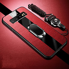 Custodia Silicone Morbida In Pelle Cover con Magnetico Anello Supporto T03 per Samsung Galaxy S10 Plus Rosso