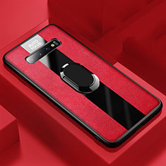 Custodia Silicone Morbida In Pelle Cover con Magnetico Anello Supporto T03 per Samsung Galaxy S10 Rosso