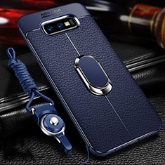 Custodia Silicone Morbida In Pelle Cover con Magnetico Anello Supporto T03 per Samsung Galaxy S10e Blu