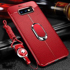 Custodia Silicone Morbida In Pelle Cover con Magnetico Anello Supporto T03 per Samsung Galaxy S10e Rosso