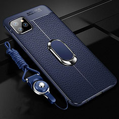 Custodia Silicone Morbida In Pelle Cover con Magnetico Anello Supporto T04 per Apple iPhone 11 Pro Max Blu