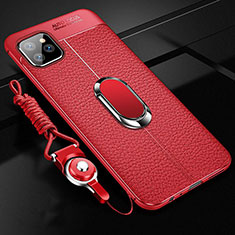 Custodia Silicone Morbida In Pelle Cover con Magnetico Anello Supporto T04 per Apple iPhone 11 Pro Max Rosso