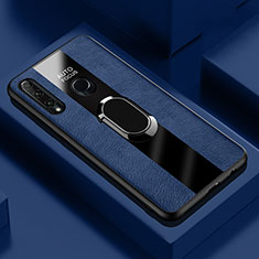 Custodia Silicone Morbida In Pelle Cover con Magnetico Anello Supporto T04 per Huawei Honor 20 Lite Blu