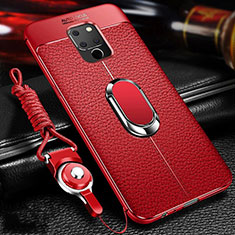Custodia Silicone Morbida In Pelle Cover con Magnetico Anello Supporto T04 per Huawei Mate 20 Rosso