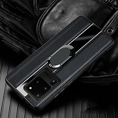 Custodia Silicone Morbida In Pelle Cover con Magnetico Anello Supporto T04 per Samsung Galaxy S20 Ultra 5G Nero