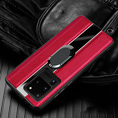 Custodia Silicone Morbida In Pelle Cover con Magnetico Anello Supporto T04 per Samsung Galaxy S20 Ultra 5G Rosso