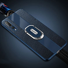 Custodia Silicone Morbida In Pelle Cover con Magnetico Anello Supporto T05 per Huawei P20 Pro Blu
