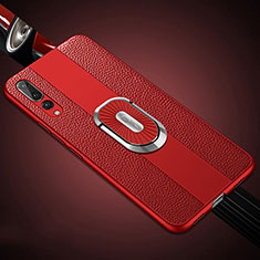 Custodia Silicone Morbida In Pelle Cover con Magnetico Anello Supporto T05 per Huawei P20 Pro Rosso