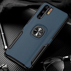 Custodia Silicone Morbida In Pelle Cover con Magnetico Anello Supporto T05 per Huawei P30 Pro New Edition Blu