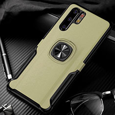 Custodia Silicone Morbida In Pelle Cover con Magnetico Anello Supporto T05 per Huawei P30 Pro New Edition Oro