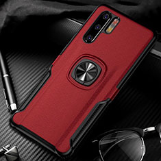 Custodia Silicone Morbida In Pelle Cover con Magnetico Anello Supporto T05 per Huawei P30 Pro New Edition Rosso