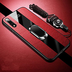Custodia Silicone Morbida In Pelle Cover con Magnetico Anello Supporto T06 per Huawei P20 Rosso