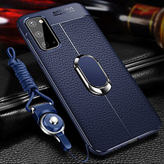 Custodia Silicone Morbida In Pelle Cover con Magnetico Anello Supporto WL1 per Samsung Galaxy S20 Blu