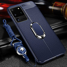 Custodia Silicone Morbida In Pelle Cover con Magnetico Anello Supporto WL1 per Samsung Galaxy S20 Ultra Blu